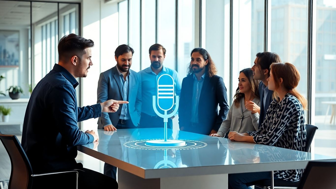 AI voicebot development team collaborating on a project.