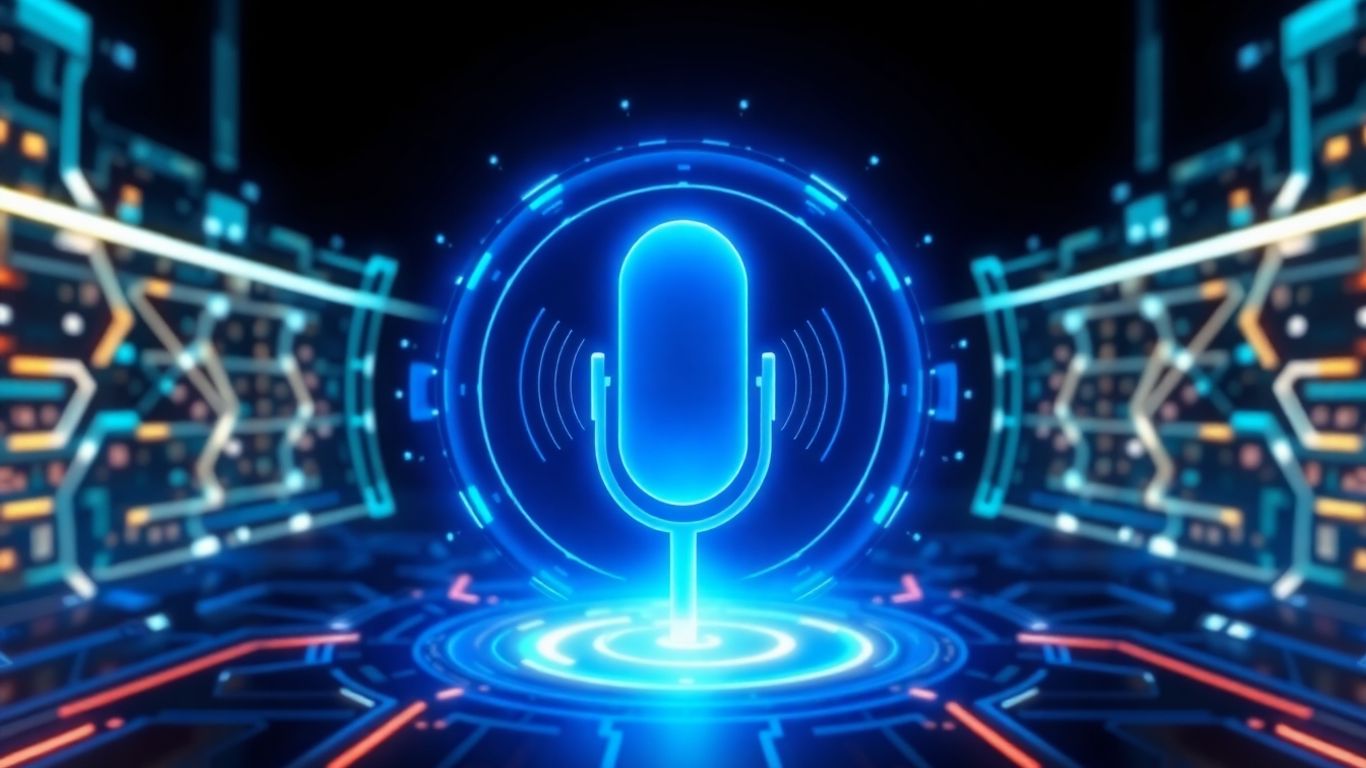 Futuristic AI voicebot interface with soundwaves.