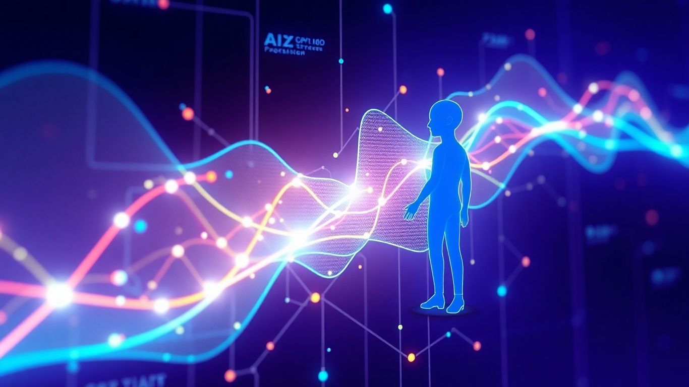 AI voicebot platform interface with abstract waveforms.
