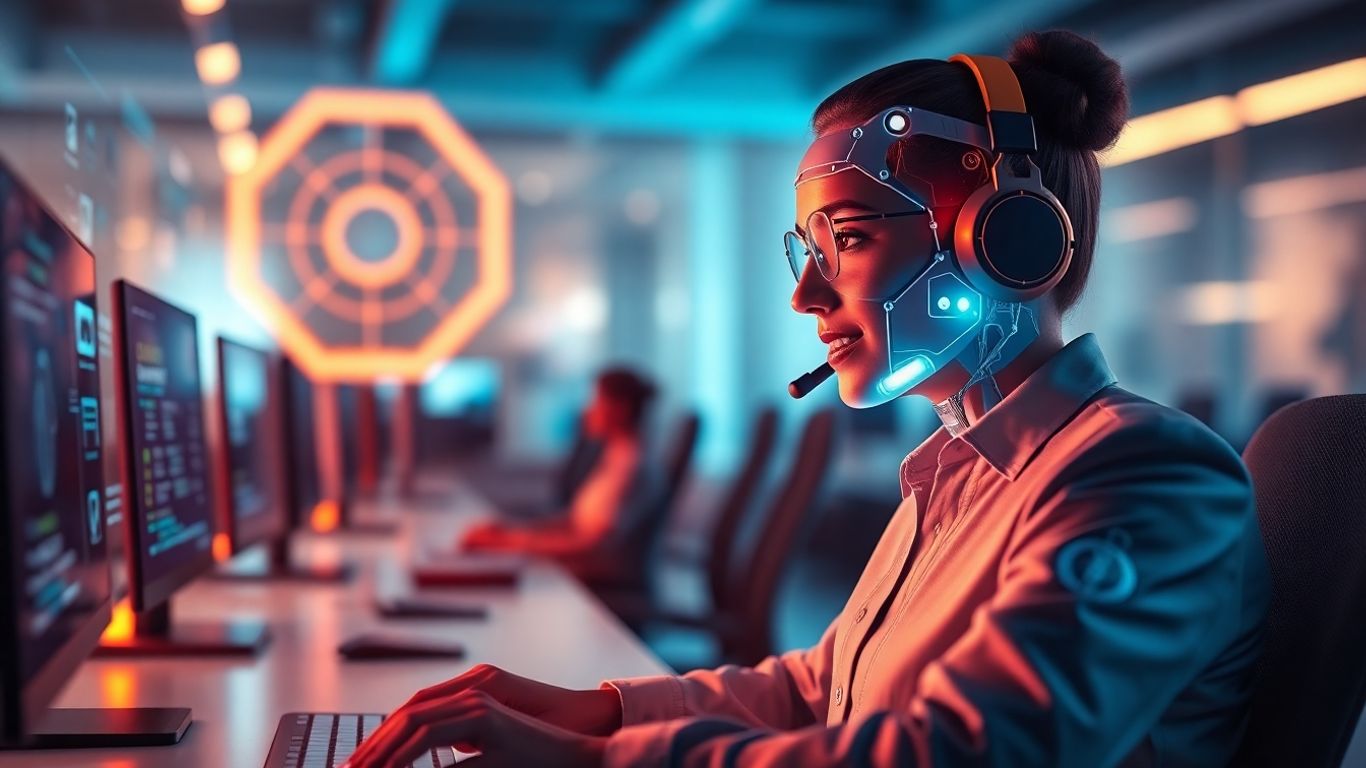 AI voicebot assisting in a modern call center.
