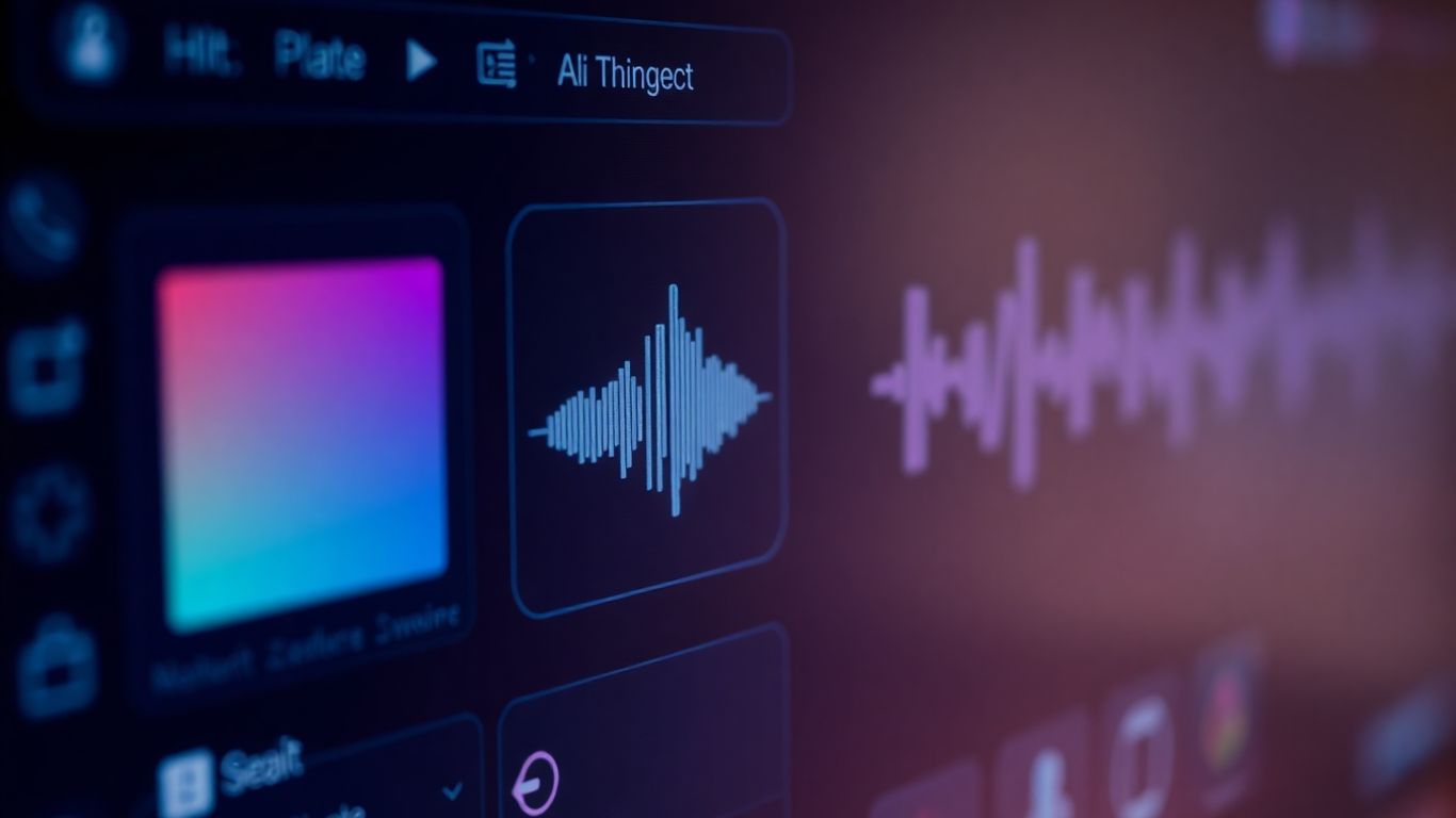 AI voicebot customization interface with color palettes and sound waves.