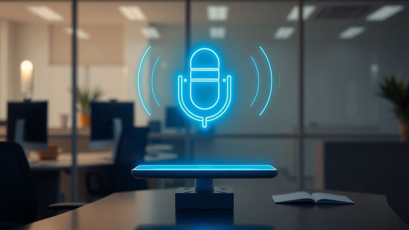 Voicebot AI interface with sound waves.