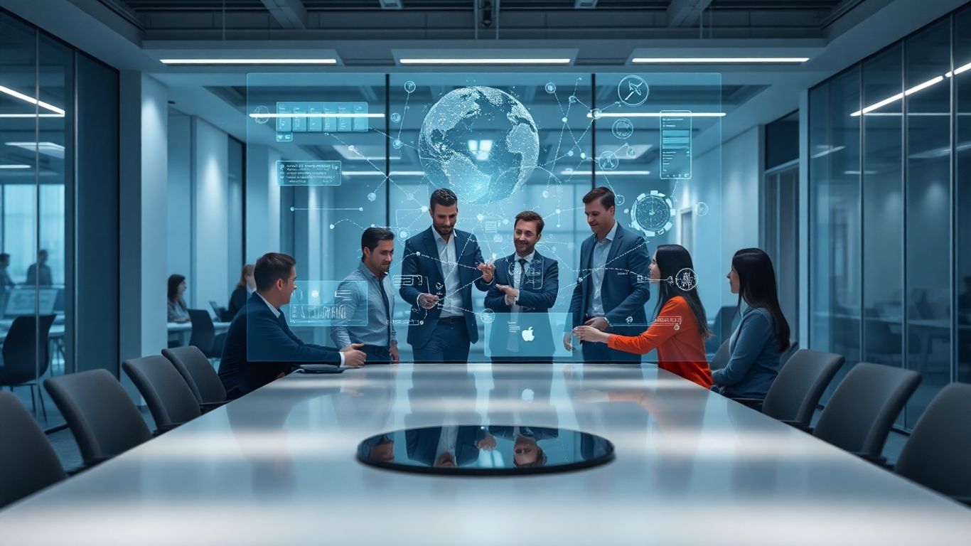 Team using AI voicebot technology in an office.