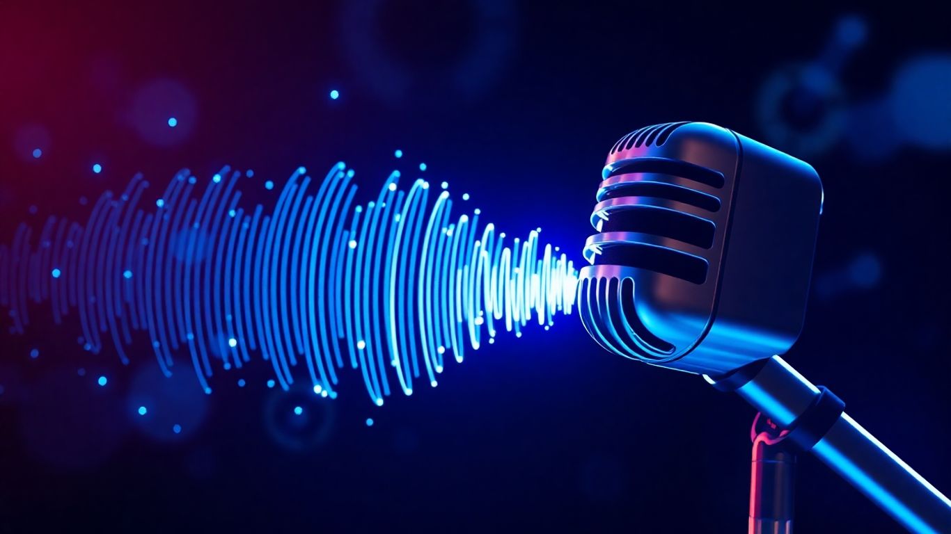Futuristic voice wave from microphone, AI technology