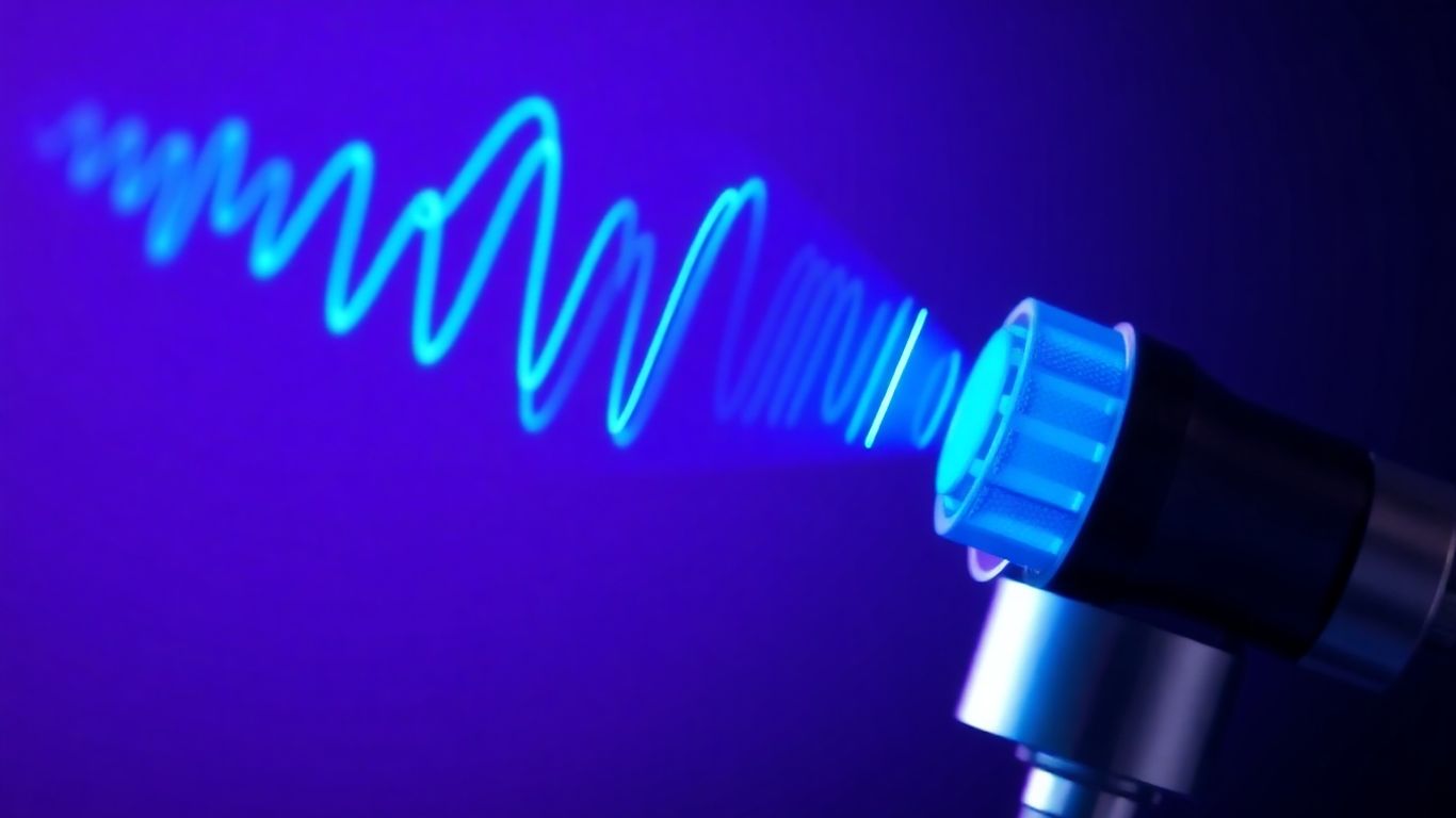 Futuristic voice wave from microphone, advanced communication.