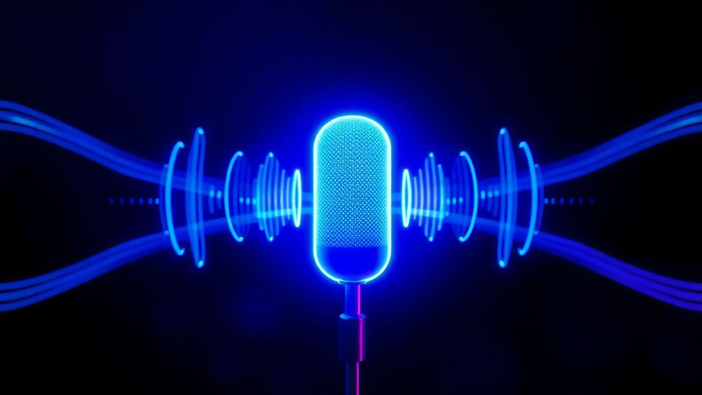 Futuristic voice waves forming a human head outline.