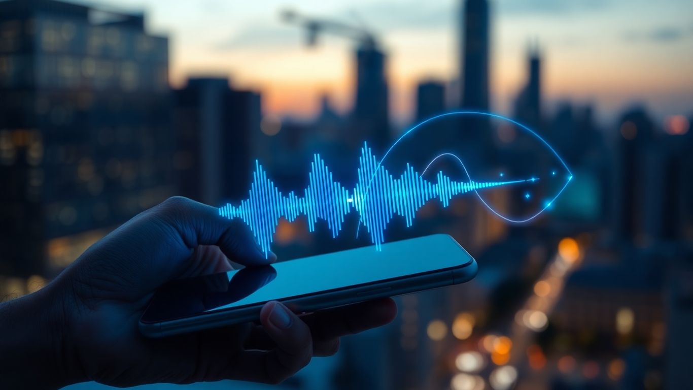 Futuristic voice waveform from a smartphone.