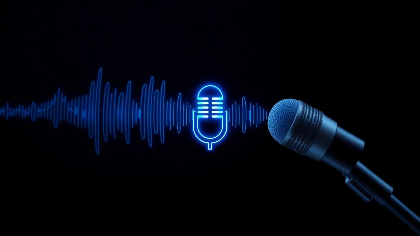 Abstract sound waves forming a silhouette from a microphone.