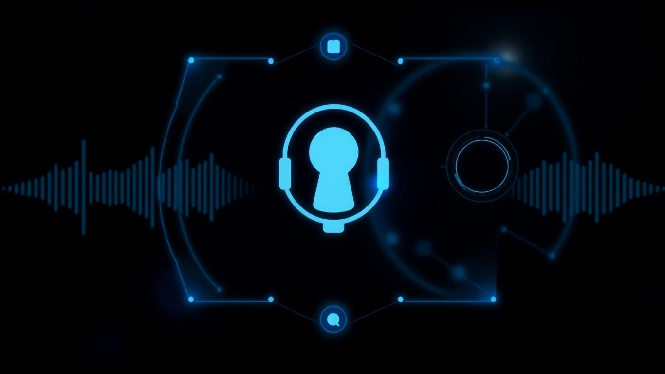 Futuristic AI voicebot interface with glowing blue accents.