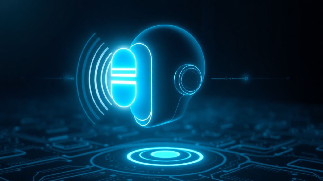Futuristic AI voicebot interface with soundwaves.