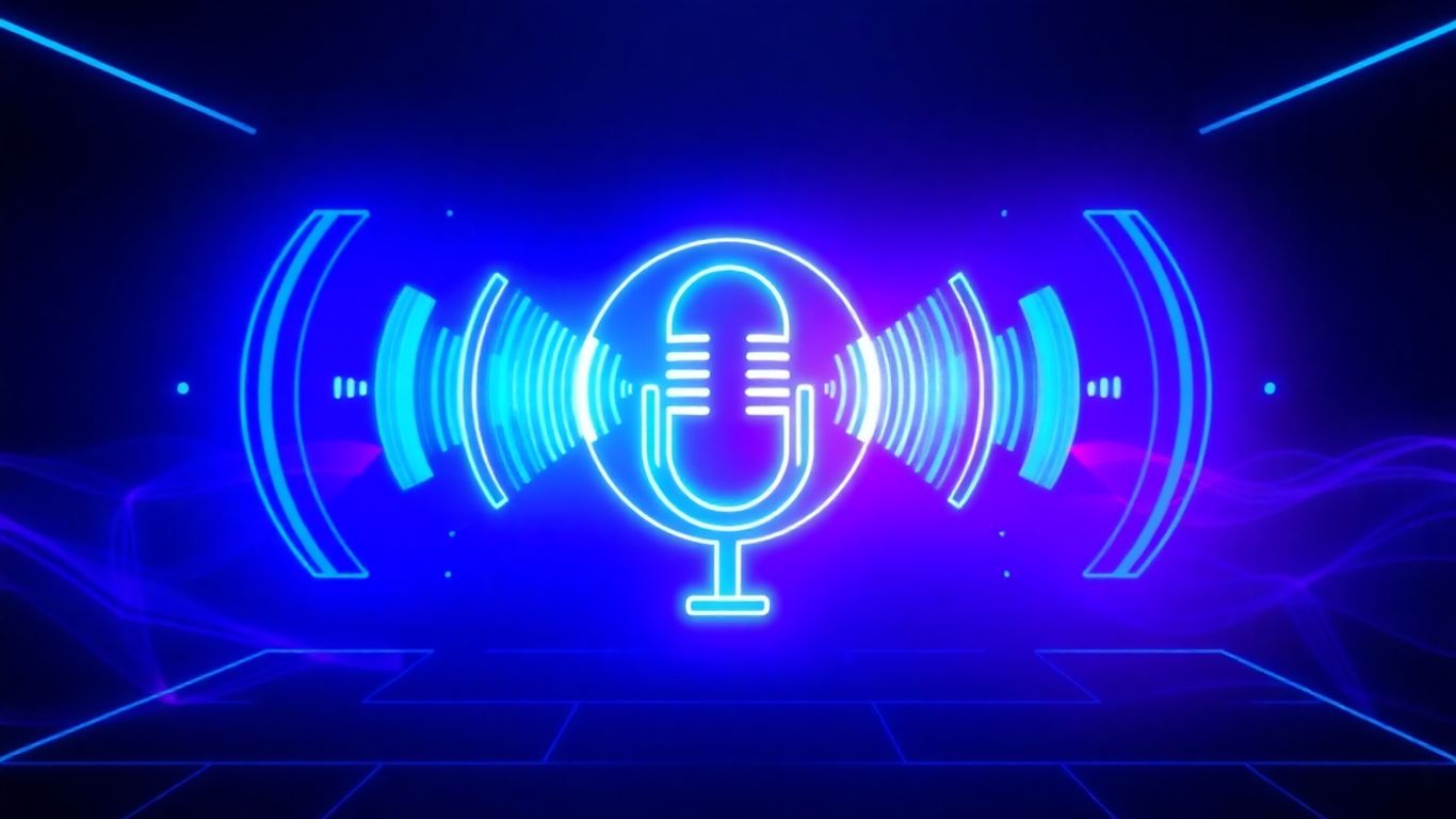 Futuristic AI voicebot interface with sound waves.