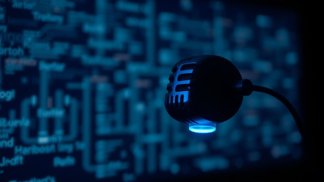 AI voicebot microphone with glowing blue light