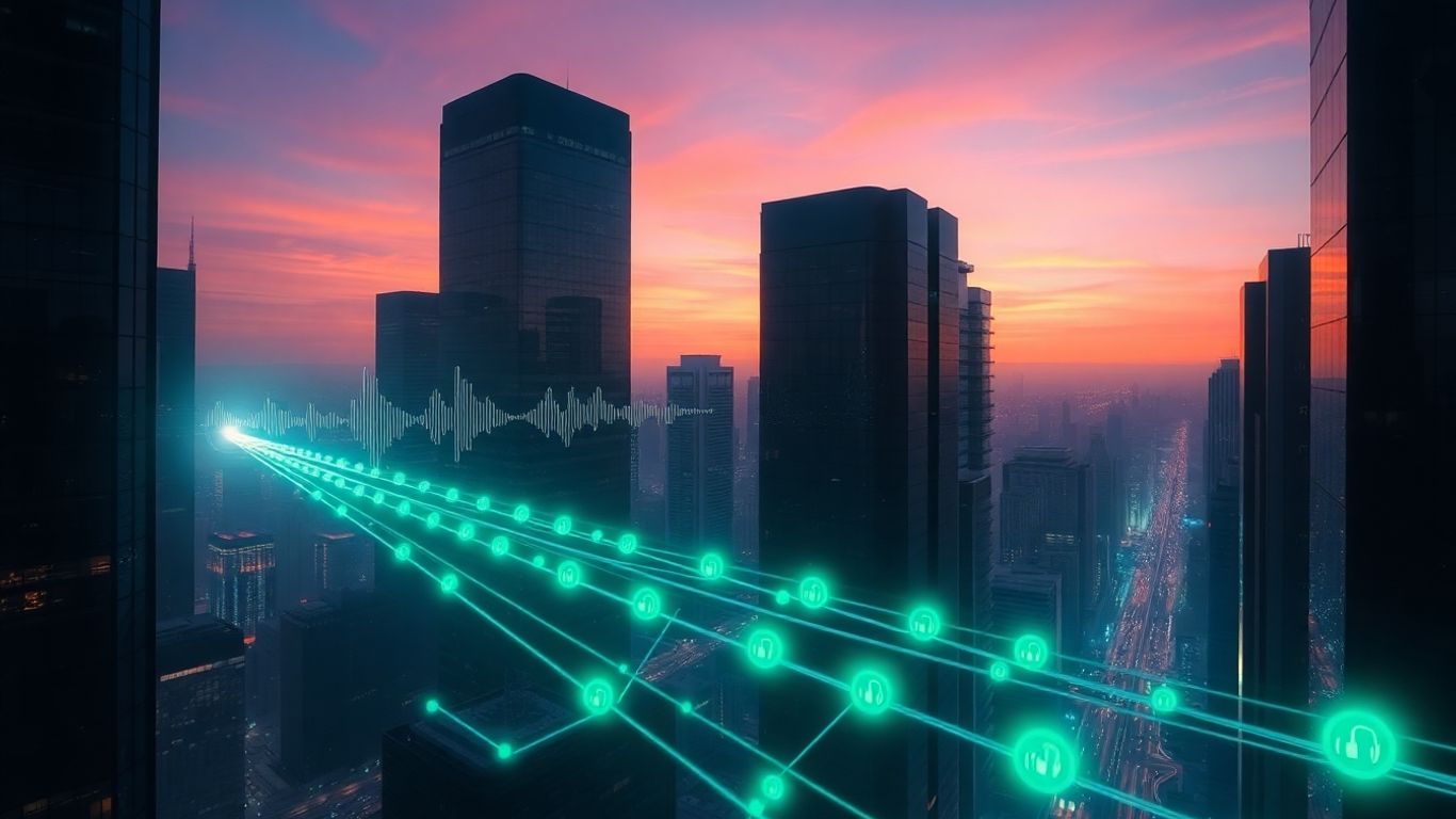 Voicebot AI and carbon credits in a futuristic city.