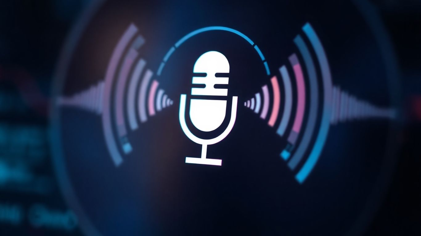AI voicebot interface with soundwaves and microphone icon.