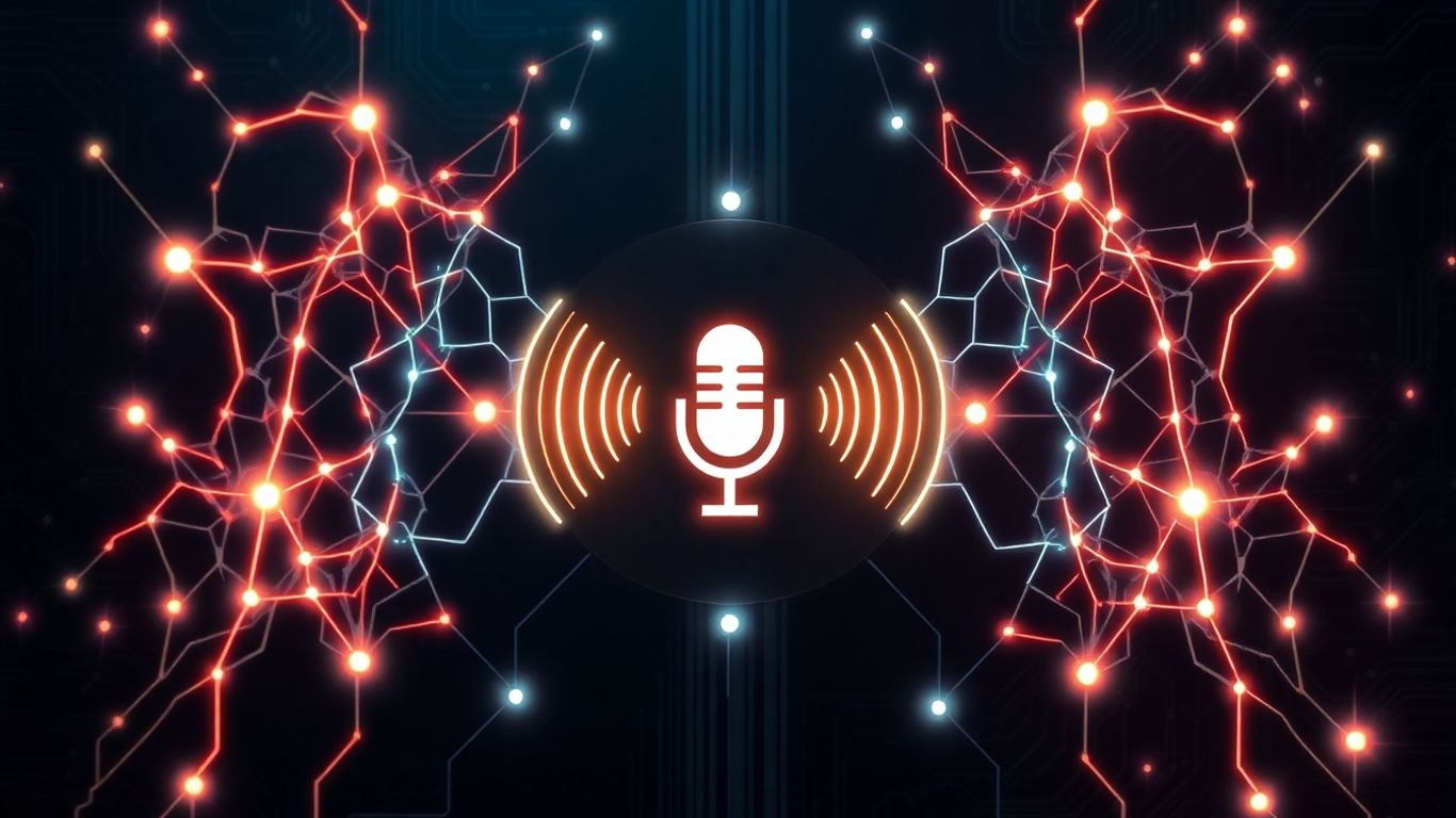 Futuristic AI voicebot interface with sound waves.