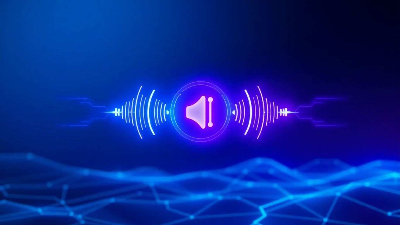 Futuristic AI voicebot interface with sound waves.