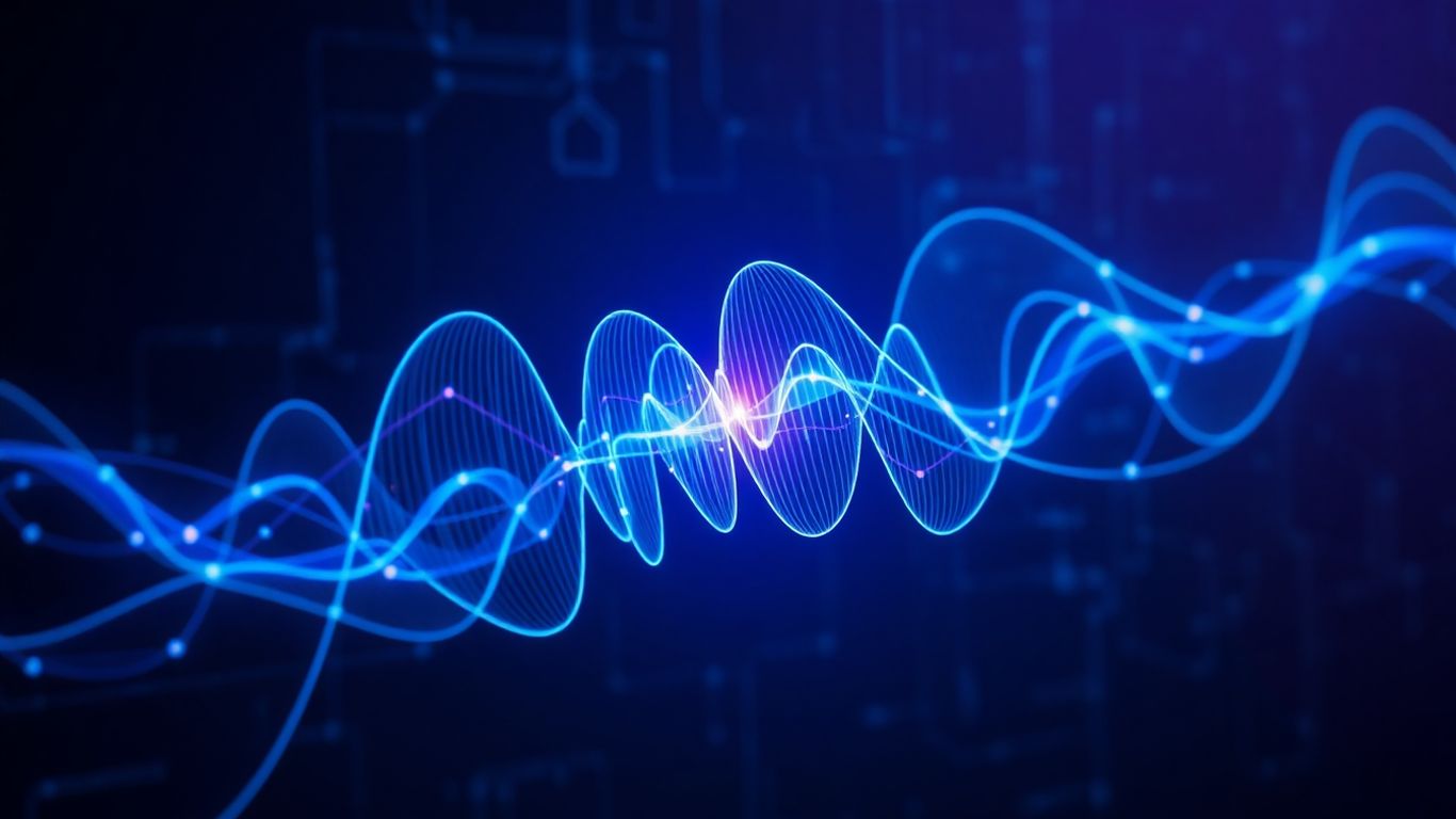 Abstract voice waves interacting with a digital interface.