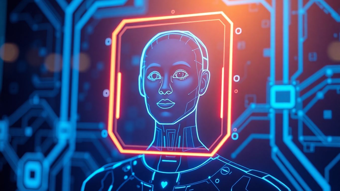 AI chatbot avatar interacting with digital communication streams.