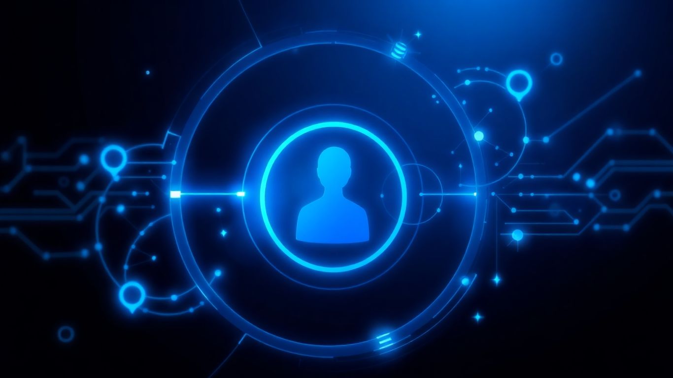 AI chatbot interface with glowing blue digital patterns.