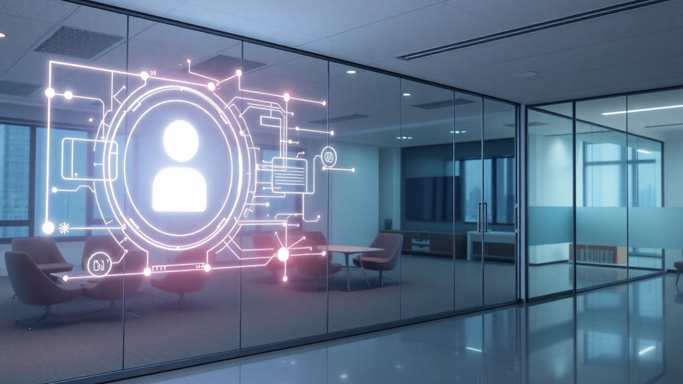 AI chatbot interface in a modern Dubai office.