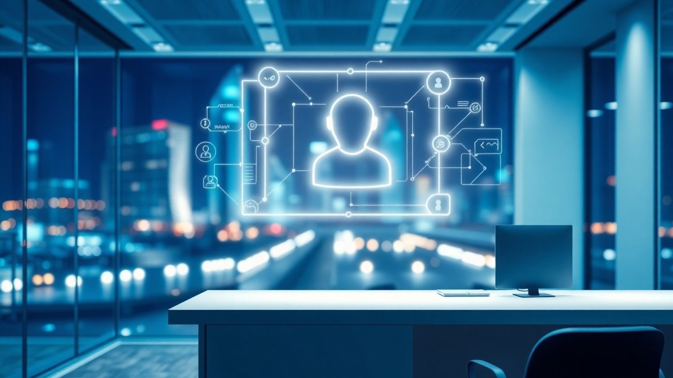 AI chatbot interface projected above a desk in a Dubai office.