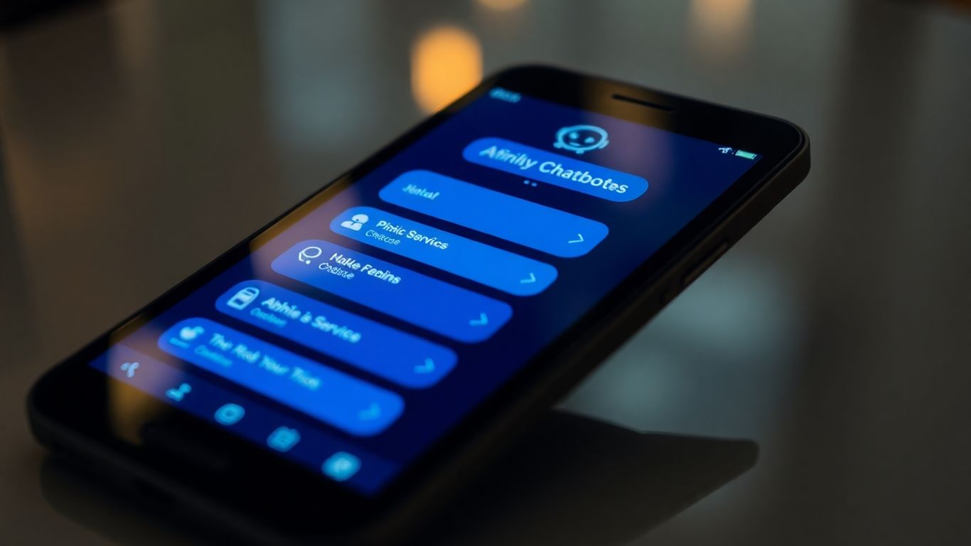 AI chatbot interface listing services for customers.