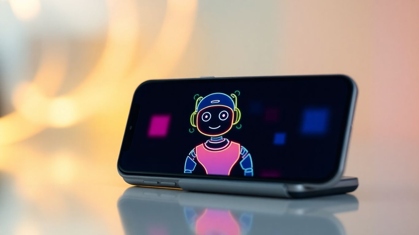 Smartphone screen showing a friendly AI chatbot interface.