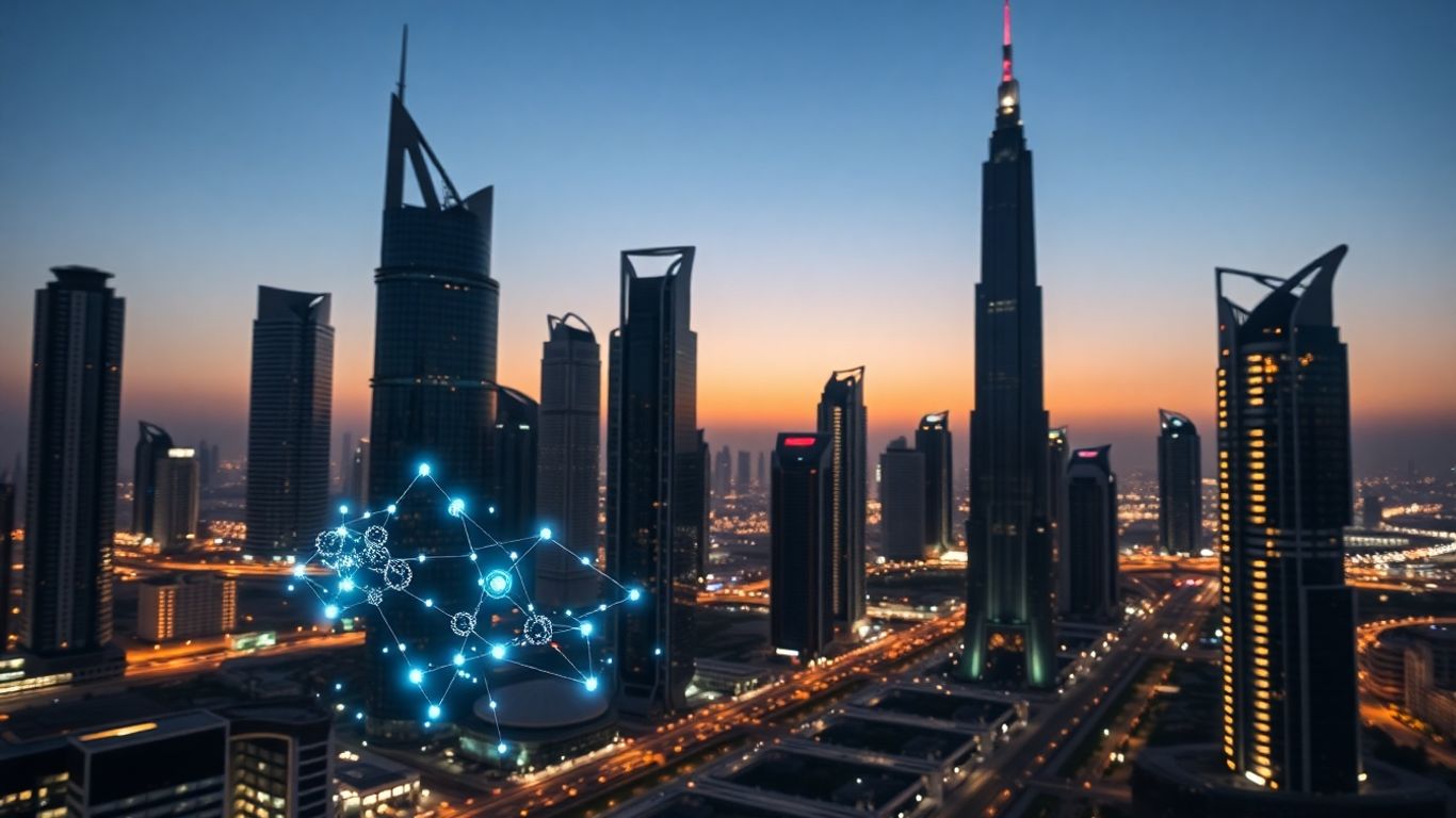 UAE cityscape with AI chatbot interface