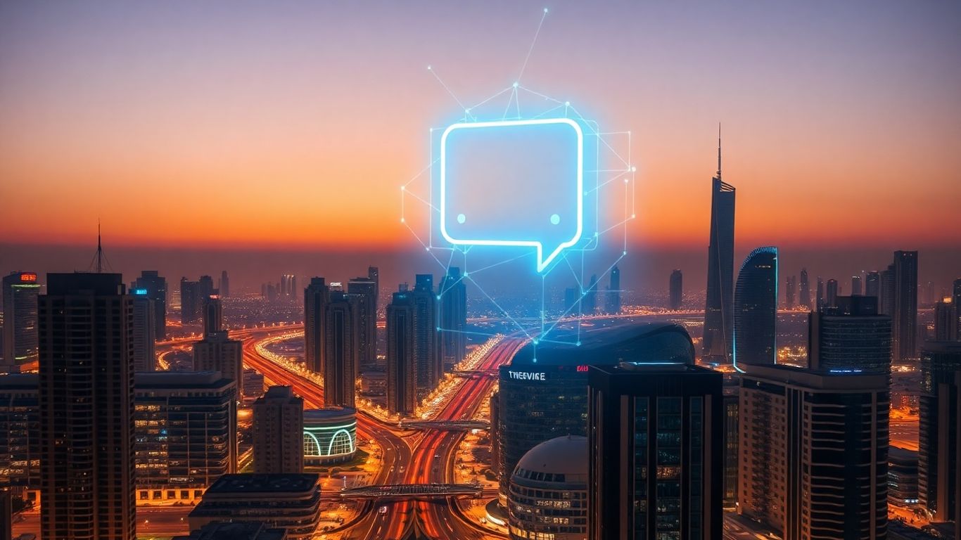 UAE cityscape with AI chatbot interface