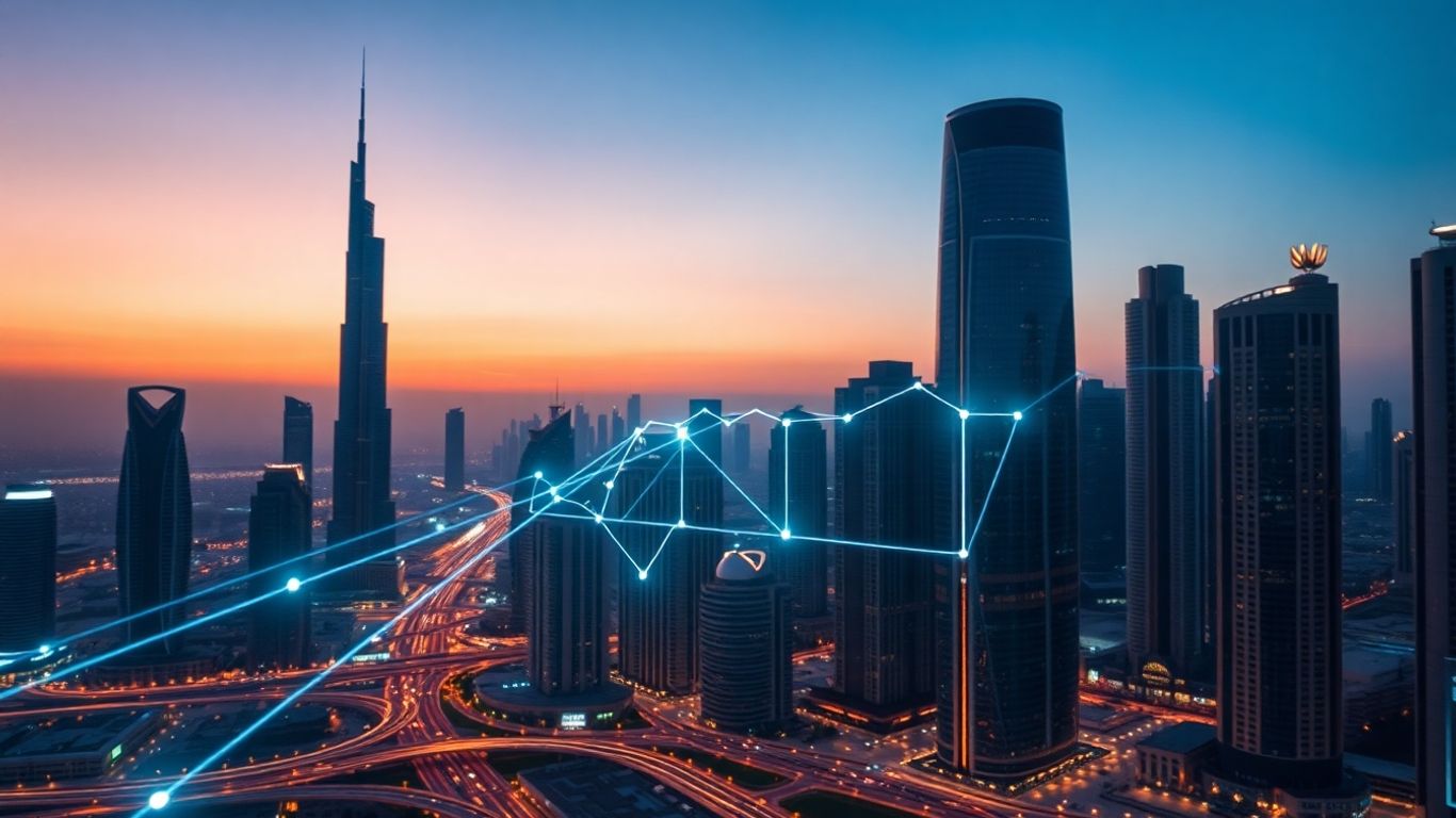 UAE cityscape with AI chatbot interface