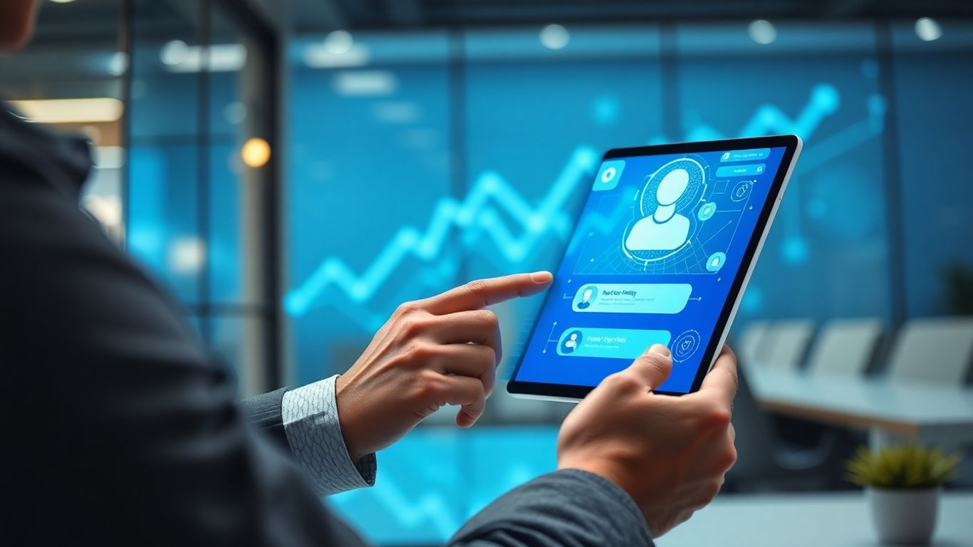 AI chatbot assisting with lead qualification in a modern office.