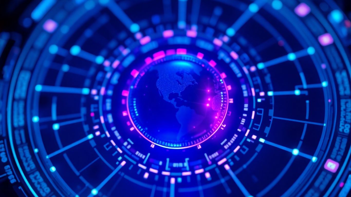 Modern AI interface with glowing blue and purple lights.