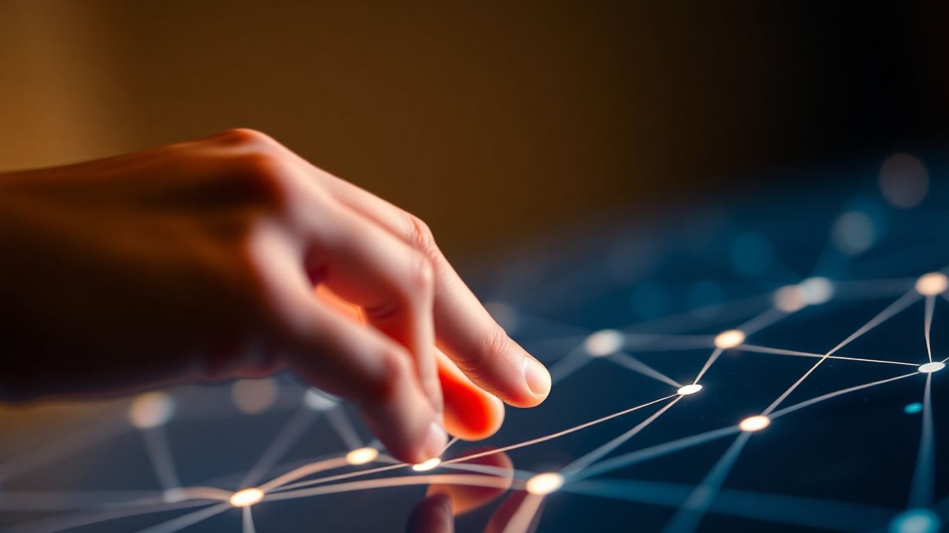 Person interacting with a glowing AI therapy chatbot interface.