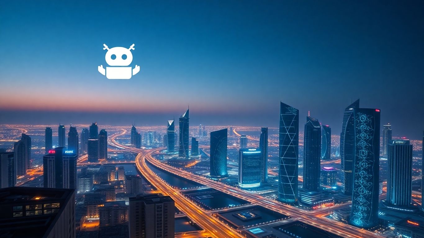Dubai skyline with AI chatbot integration