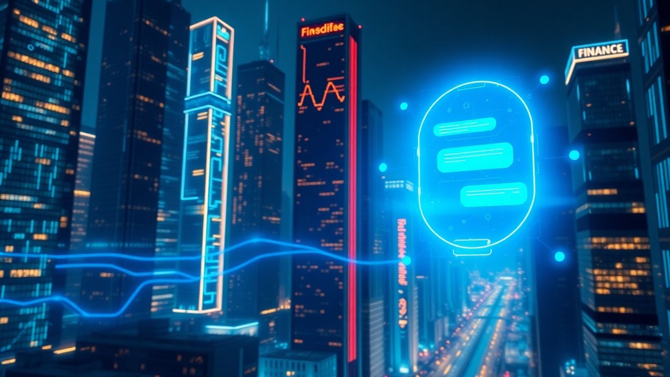 AI chatbot in a futuristic financial city