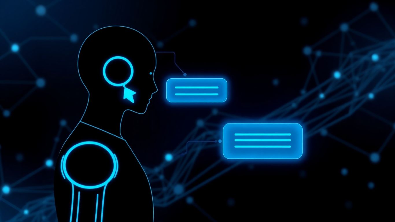 AI chatbot interface interacting with a human silhouette.