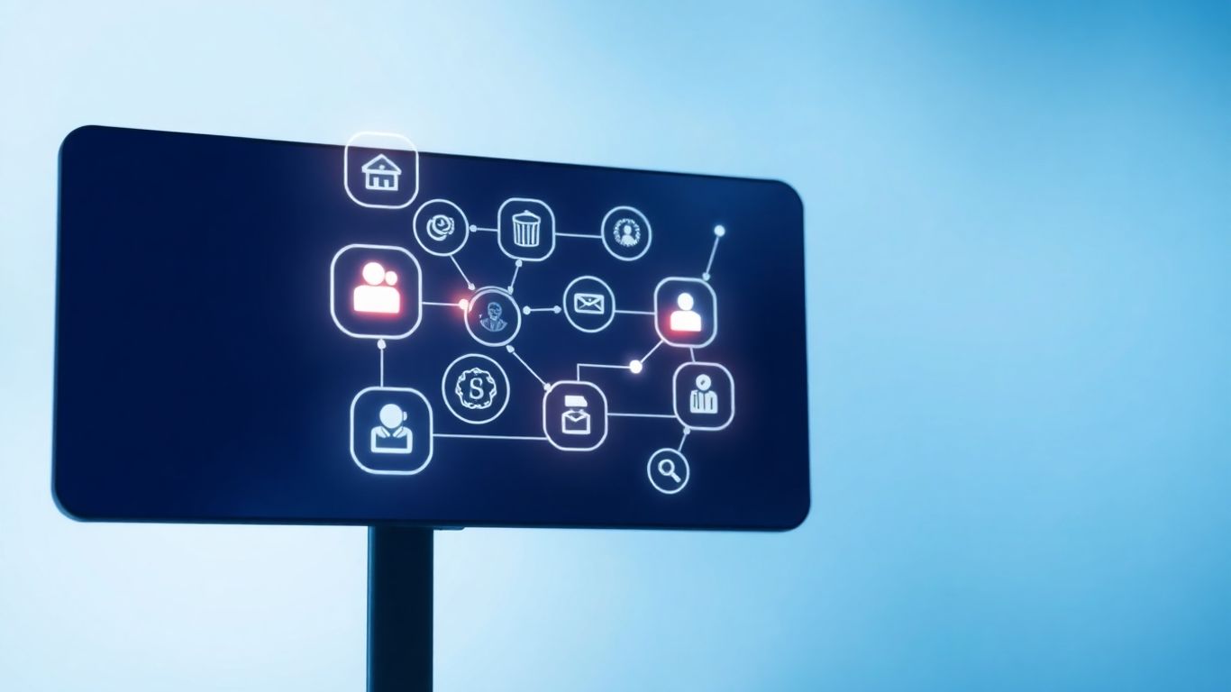 AI chatbot interface interacting with business icons.