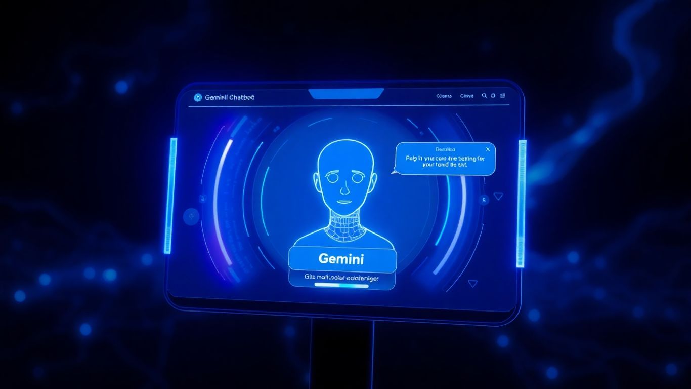 Gemini AI chatbot interface with glowing accents.