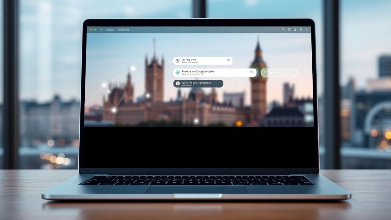 AI chatbot integration on a UK business laptop screen.