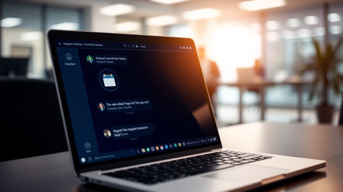 Chatbot interface integrated with scheduling tools on a laptop.
