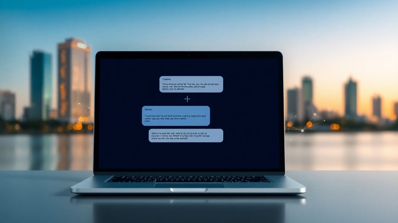 Tampa AI chatbot on a laptop screen with cityscape.