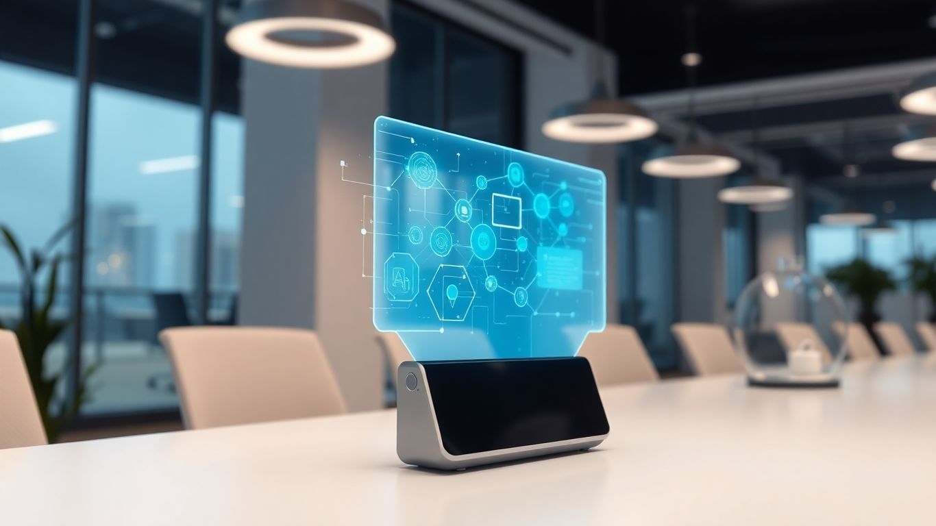 AI chatbot interface in a modern office.