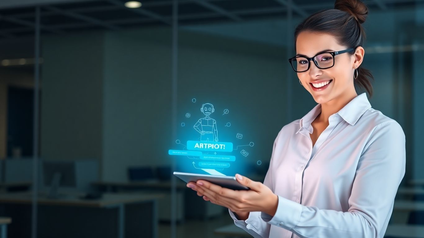 AI chatbot assisting a customer service representative in an office.