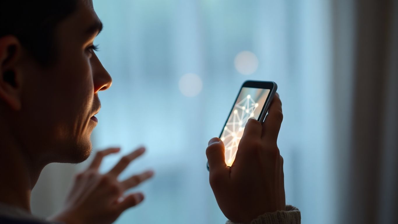 Person using AI mental health chatbot on phone.