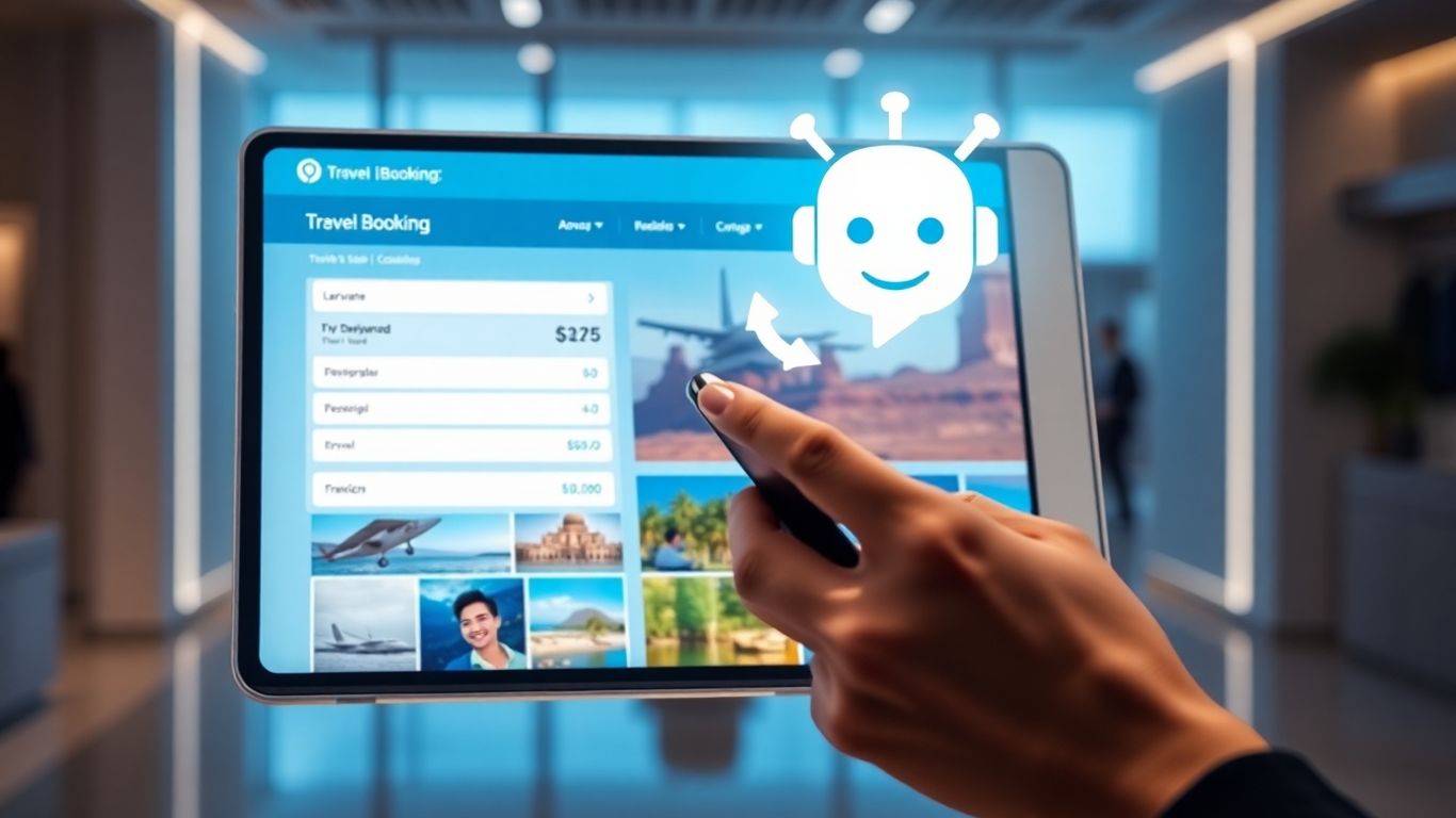 AI chatbot assisting with travel booking on a digital interface.