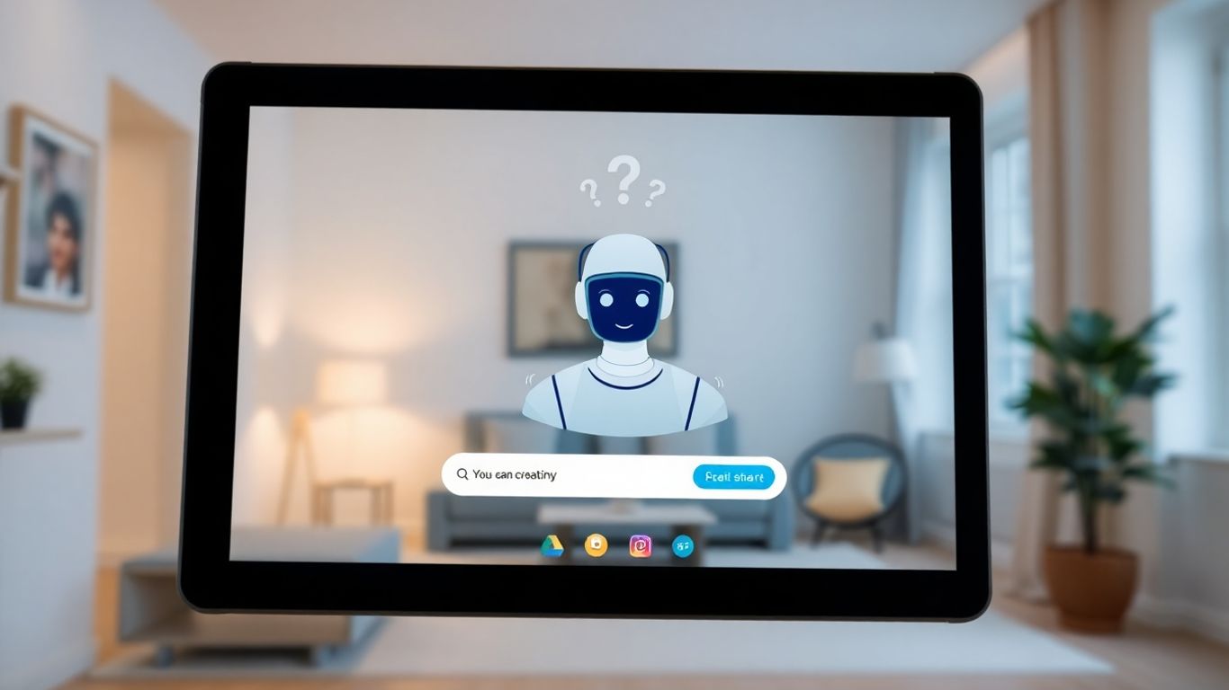AI chatbot on tablet in home services setting.