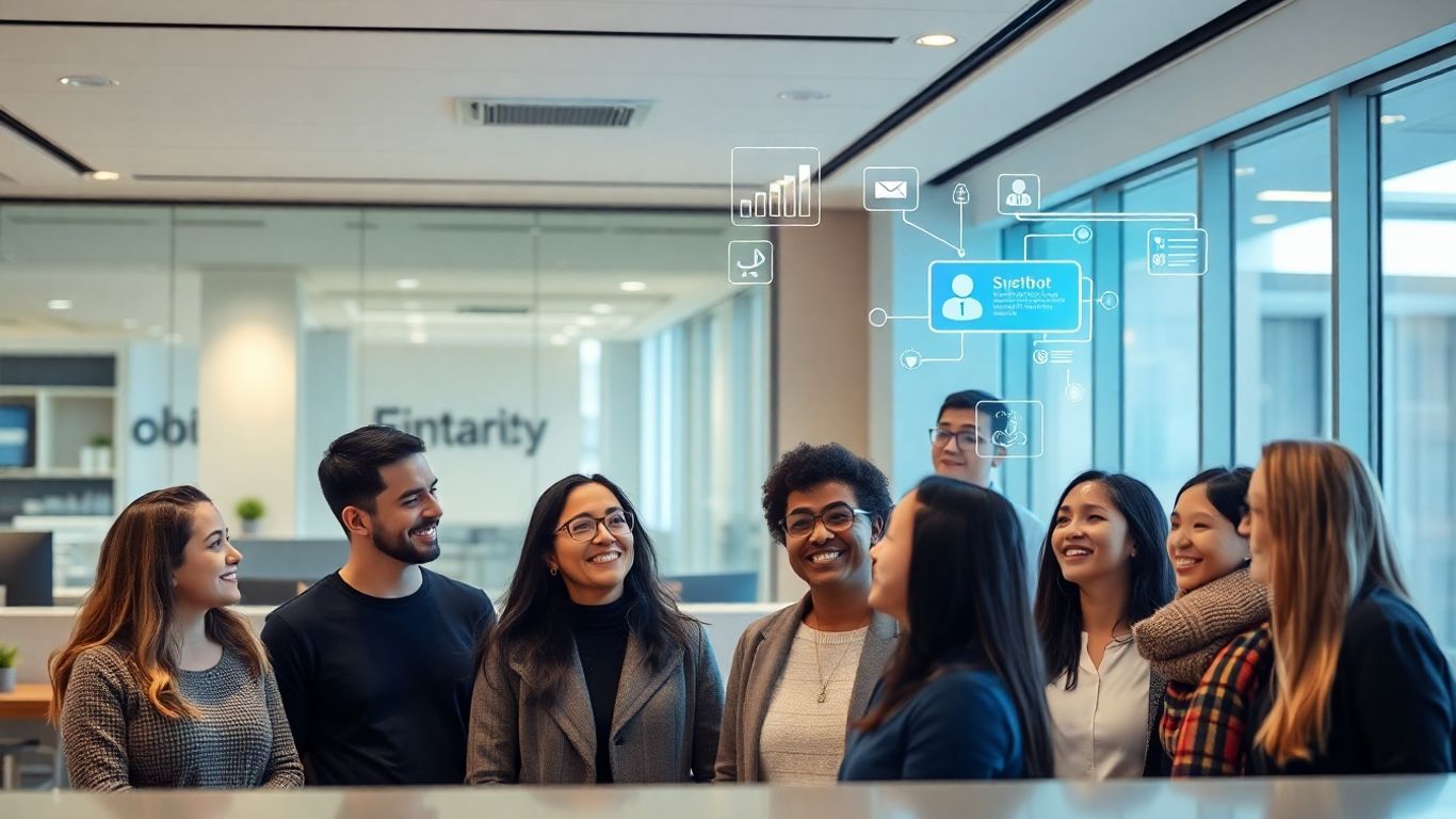 AI chatbot interacting with customers in a financial setting.