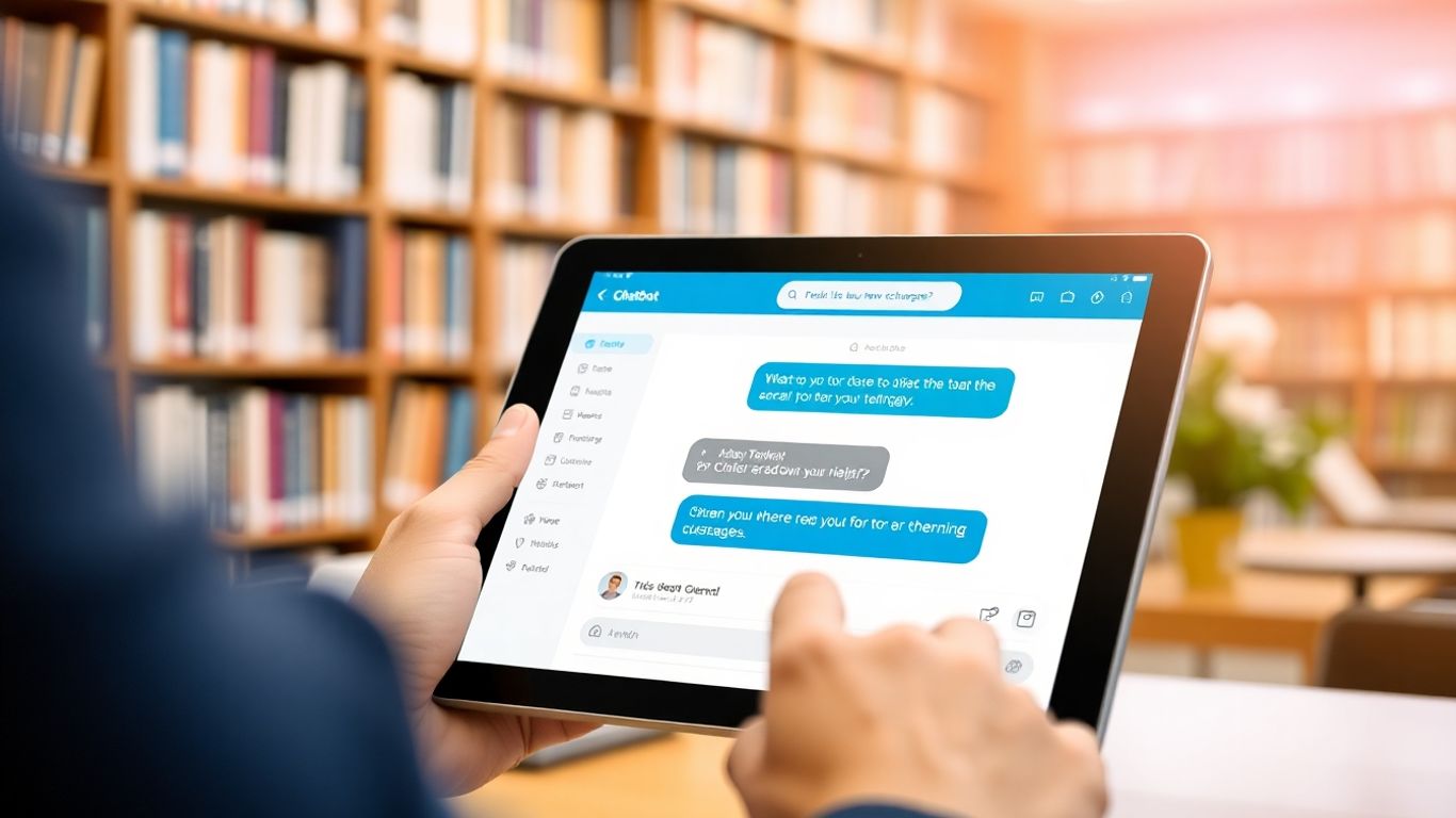 AI chatbot assisting user in a library setting.