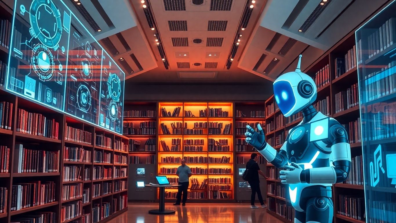 AI chatbot assisting users in a modern library.
