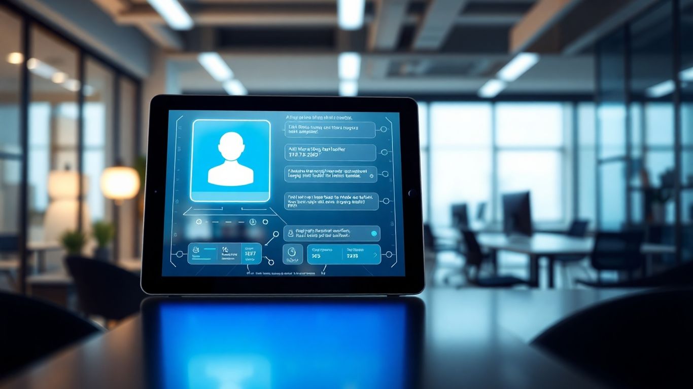 AI chatbot interface on a tablet screen.